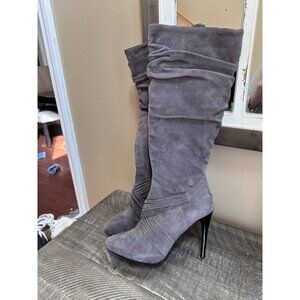 DONALD J. PLINER Etta 9m womens lead gray suede heels knee high boots